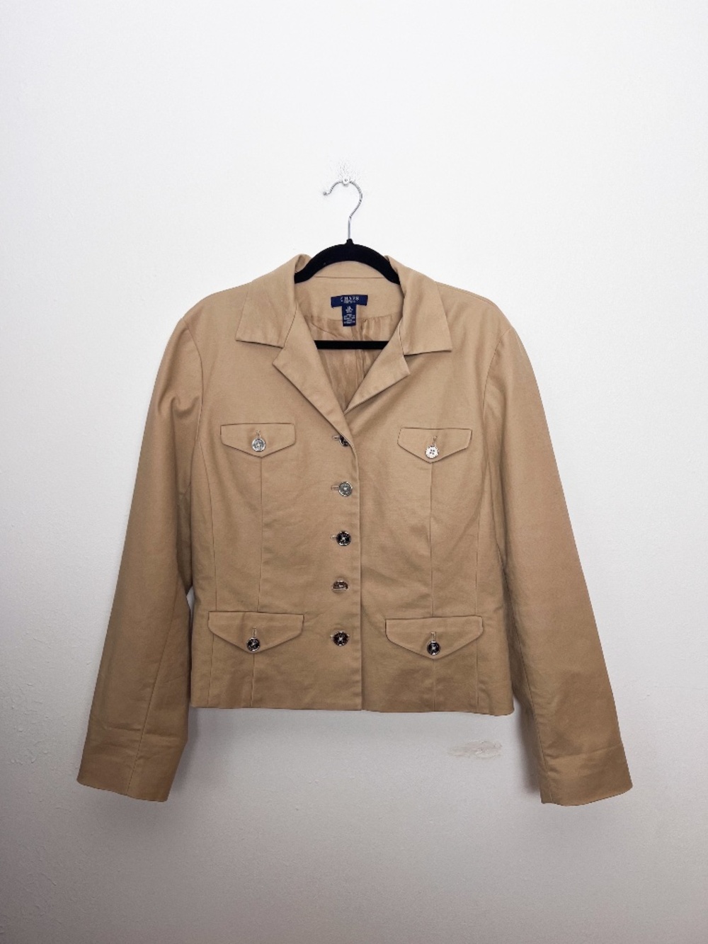 Chaps Tan Cotton Blend Utility Blazer Jacket Women's XL Button Front